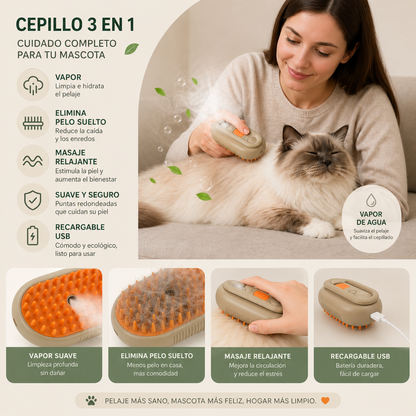 Cepillo con vapor para mascotas
